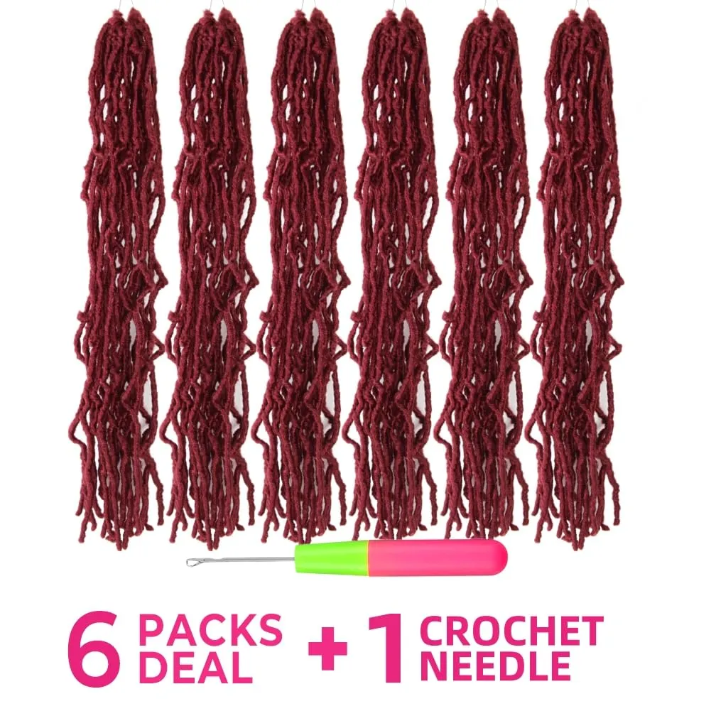 Niseyo Faux Locs Crochet Hair 24 Inch Soft Locs, 6 Packs Long Crochet Locs Pre Looped Crotchet Straight Synthetic Hair Extensions (118#, Burgundy)