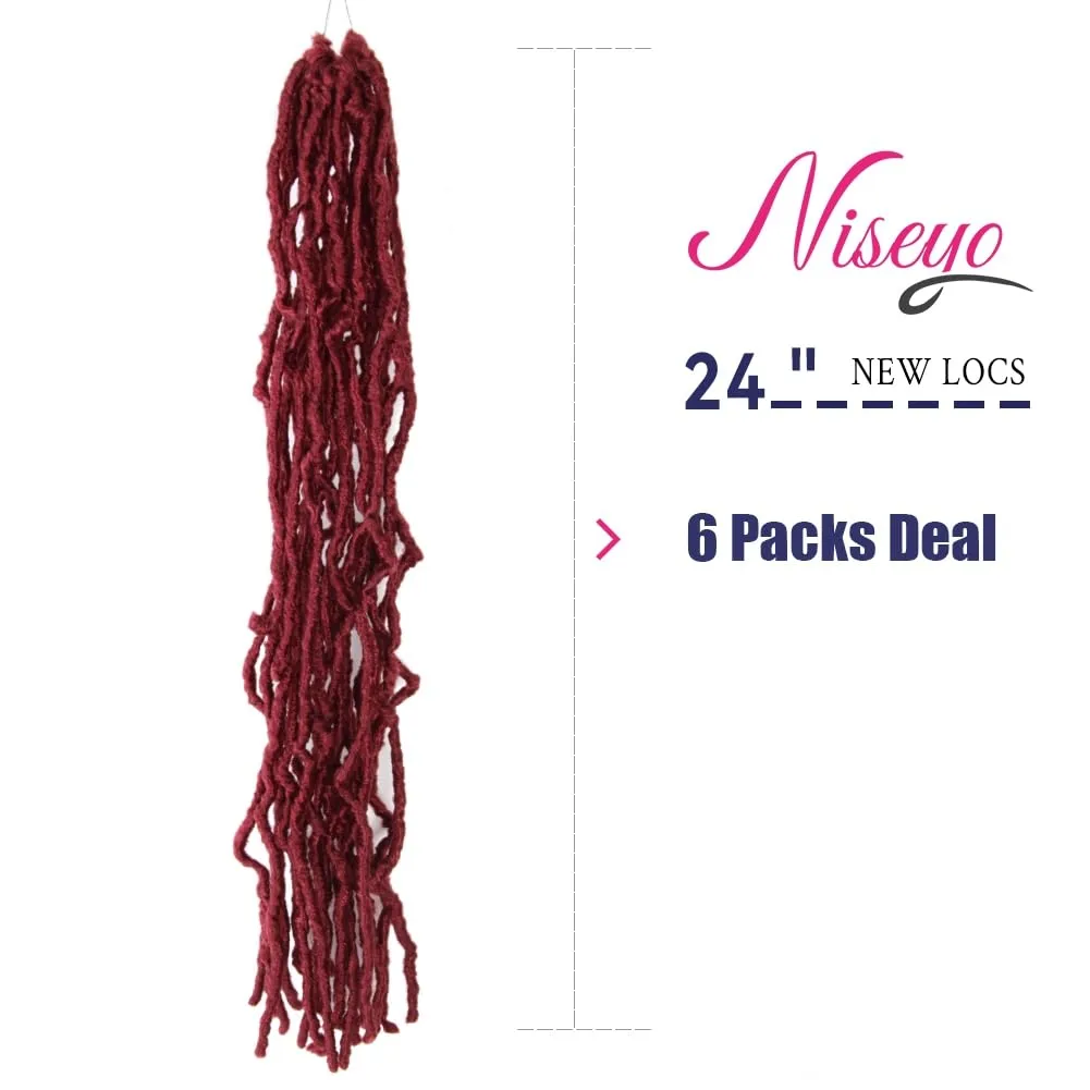 Niseyo Faux Locs Crochet Hair 24 Inch Soft Locs, 6 Packs Long Crochet Locs Pre Looped Crotchet Straight Synthetic Hair Extensions (118#, Burgundy)