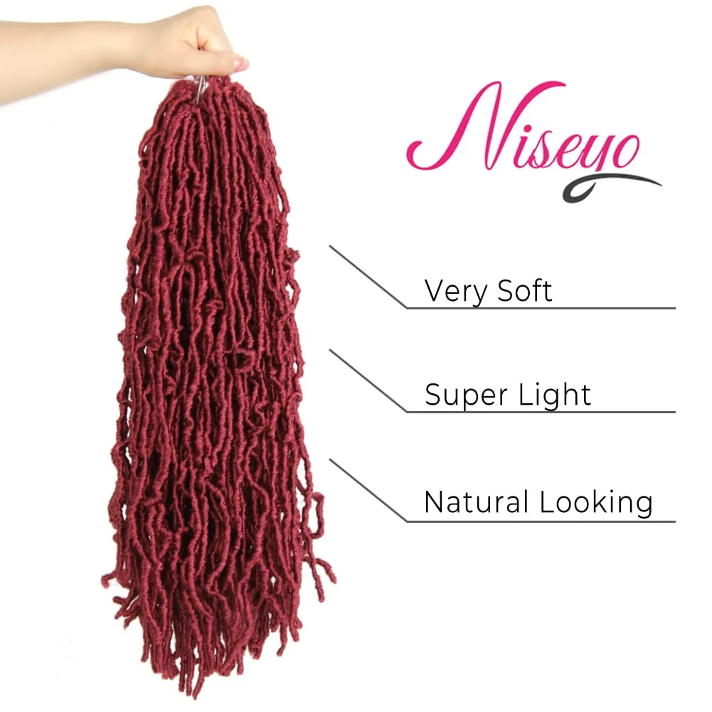 Niseyo Faux Locs Crochet Hair 24 Inch Soft Locs, 6 Packs Long Crochet Locs Pre Looped Crotchet Straight Synthetic Hair Extensions (118#, Burgundy)