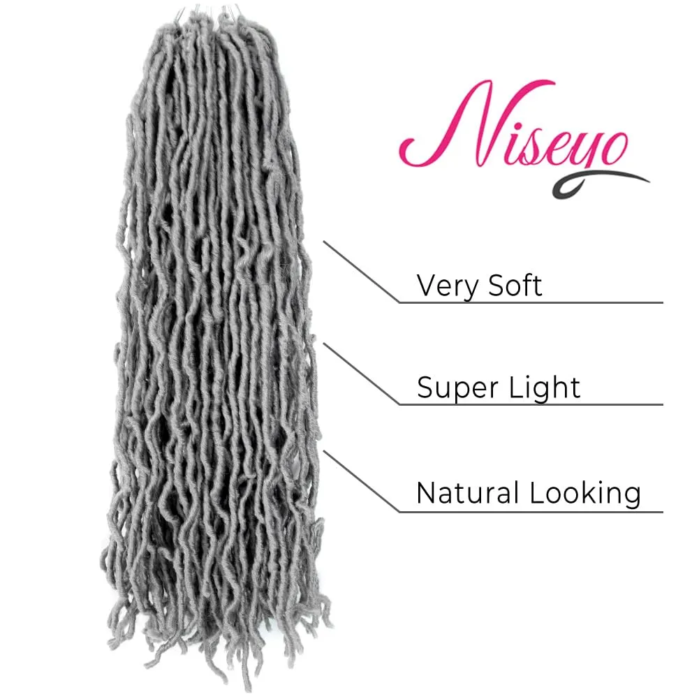 Niseyo Faux Locs Crochet Hair 24 Inch Soft Locs, 6 Packs Long Grey Crochet Locs Pre Looped Crotchet Straight Synthetic Hair Extensions (Gray)