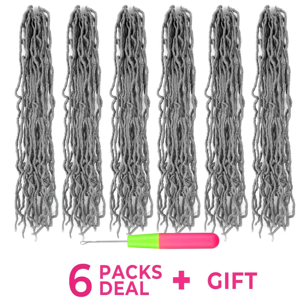 Niseyo Faux Locs Crochet Hair 24 Inch Soft Locs, 6 Packs Long Grey Crochet Locs Pre Looped Crotchet Straight Synthetic Hair Extensions (Gray)