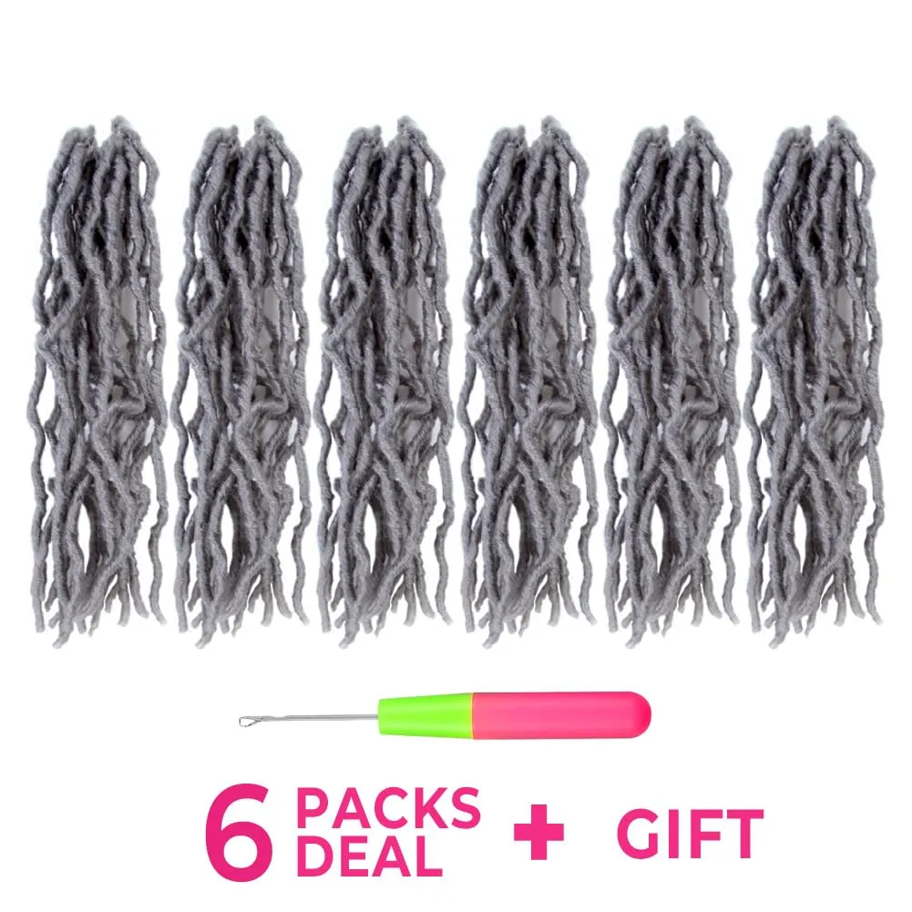 Niseyo Grey Faux Locs Crochet Hair 10 Inch Soft locs, 6 Packs Short Crochet Locs Pre Looped Crotchet Straight Synthetic Hair Extensions (Gray)
