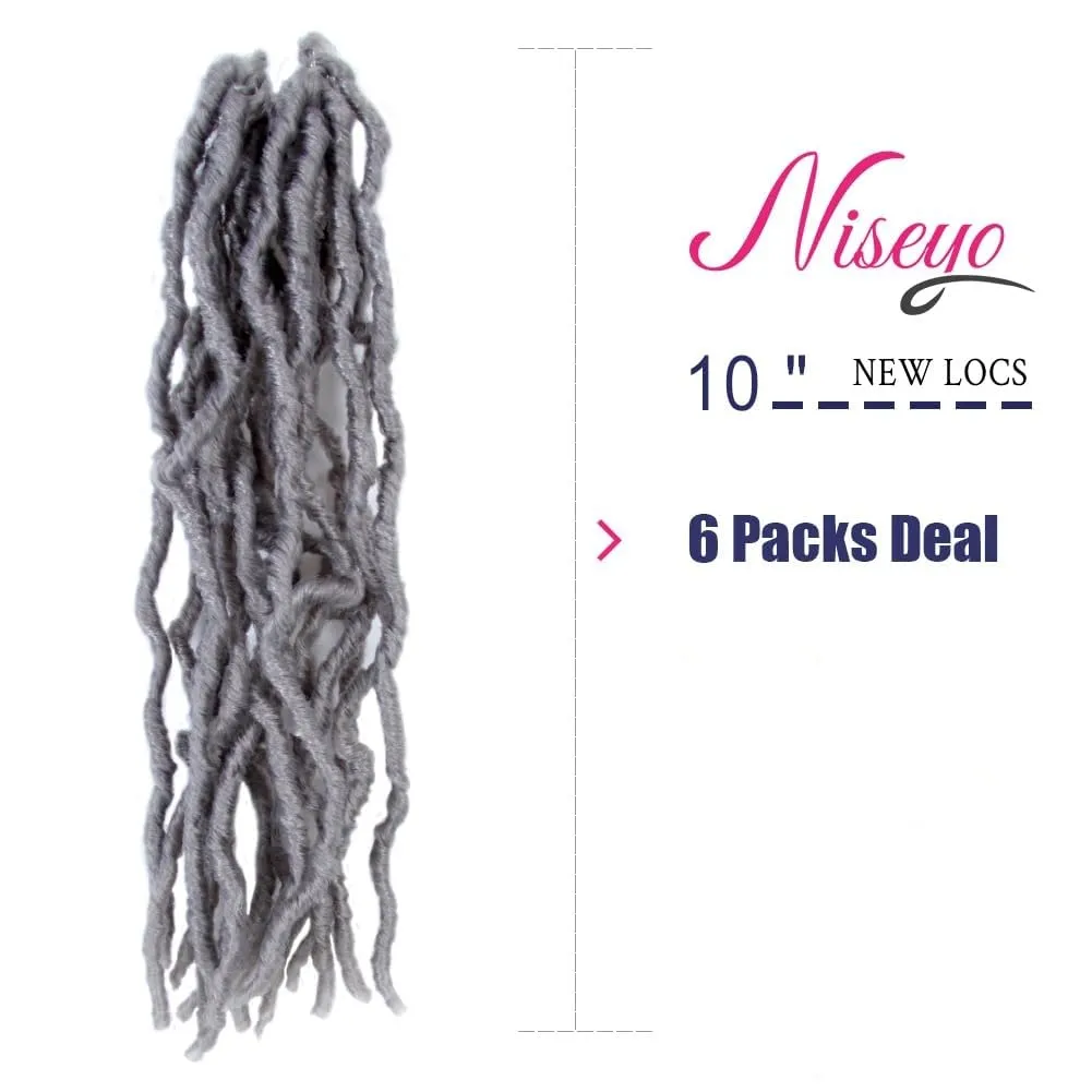 Niseyo Grey Faux Locs Crochet Hair 10 Inch Soft locs, 6 Packs Short Crochet Locs Pre Looped Crotchet Straight Synthetic Hair Extensions (Gray)
