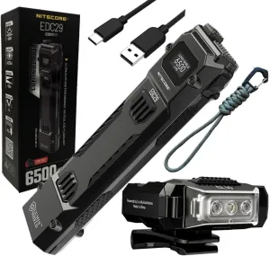 Nitecore EDC29   CL10 Clip-ON Light EDC29 Every Day Carry Rechargeable Flashlight -6500 Lumens w/ CL10 Clip-ON Light -45 Lumens and Eco Sensa USB C Charging Cable