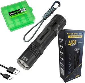 Nitecore EDC33 4000 Lumen LED USB-C Rechargeable Tactical Flashlight, Battery, Paracord Lanyard EdisonBright Accessory case Bundle