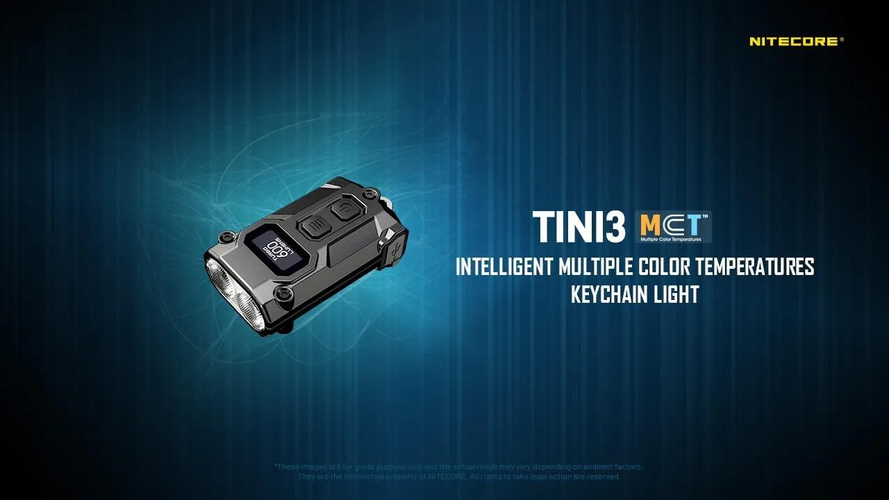 Nitecore TINI3 MCT KERYCHAIN Light - Black TINI3 MCT Intelligent Multiple Color Temperatures Keychain Light Black -600 Lumens w/Eco-Sensa Charging Cable