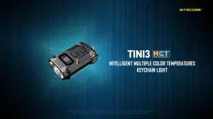 Nitecore TINI3 MCT KERYCHAIN Light - Black TINI3 MCT Intelligent Multiple Color Temperatures Keychain Light Black -600 Lumens w/Eco-Sensa Charging Cable