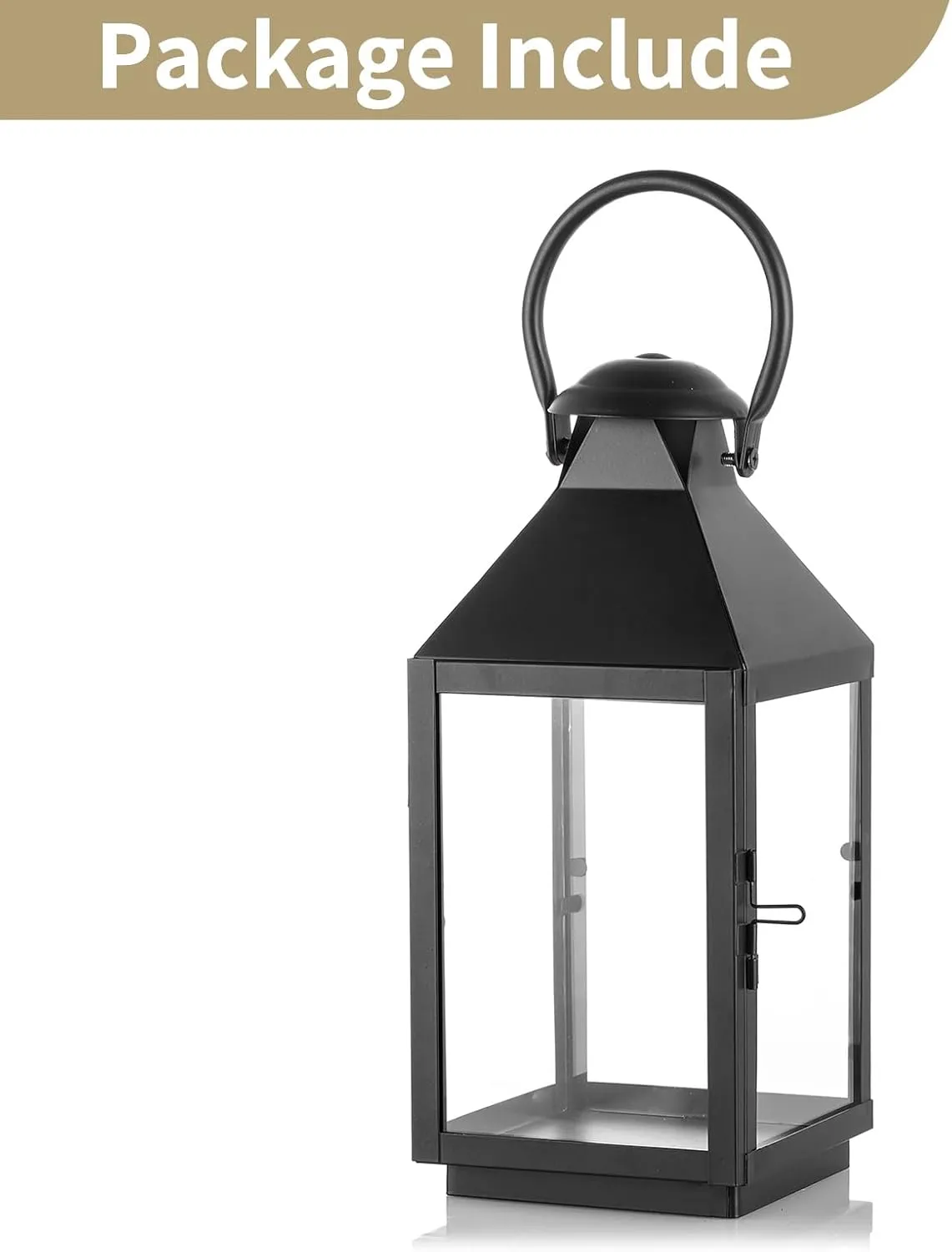 NUPTIO Black Decorative Candle Lantern: Metal Pillar Candle Holders for Table Centerpiece - 10.2in Tall Hanging Lanterns for Outdoor Wedding Party Home Living Room Fireplace Decor