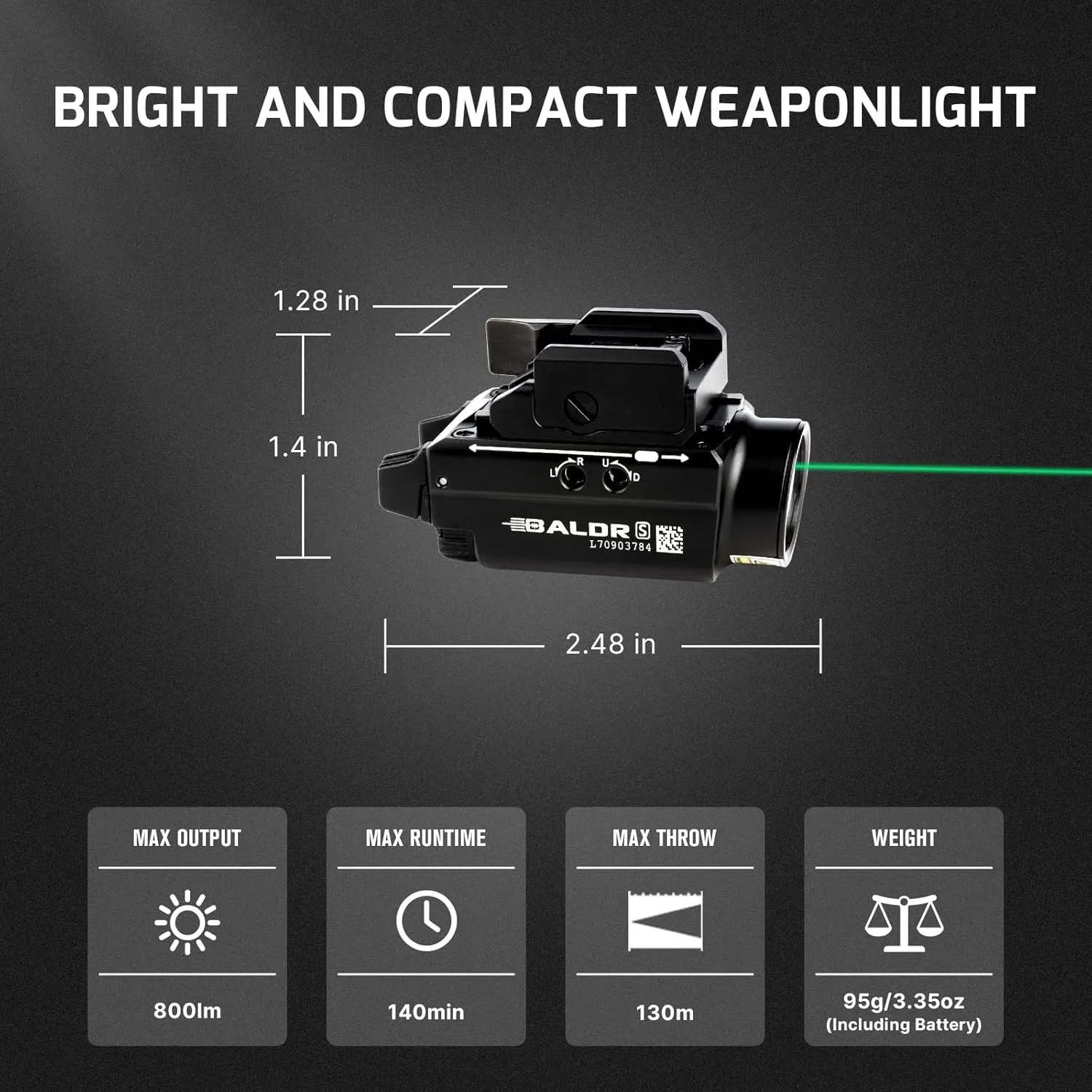 OLIGHT Baldr S 800 Lumens Compact Rail Mount Weaponlight with Green Beam and White LED Combo, Magnetic USB Rechargeable Tactical Flashlight with 1913 or GL Rail, Battery Included (Black)
