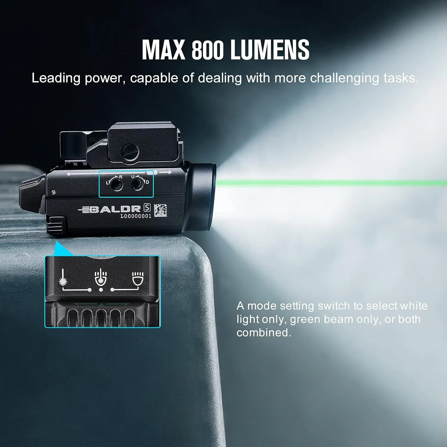 OLIGHT Baldr S 800 Lumens Compact Rail Mount Weaponlight with Green Beam and White LED Combo, Magnetic USB Rechargeable Tactical Flashlight with 1913 or GL Rail, Battery Included (Black)