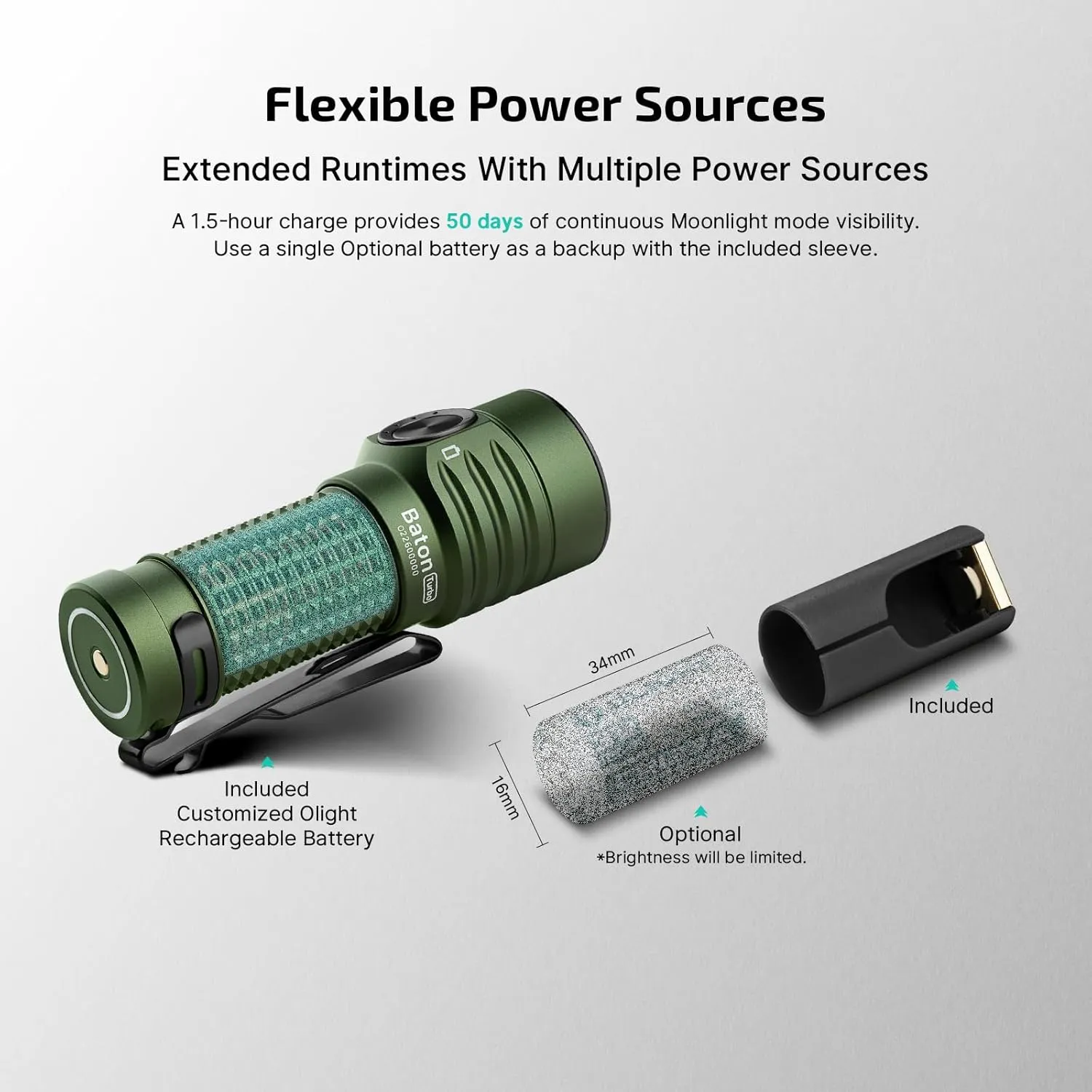 OLIGHT Baton Turbo EDC Rechargeable Handheld Flashlight, 1000 Lumens Compact LED and 510 Meters Long Throw Powerful Light, with Two-Way Clip and Landyard for Camping, Home Use (OD Green)
