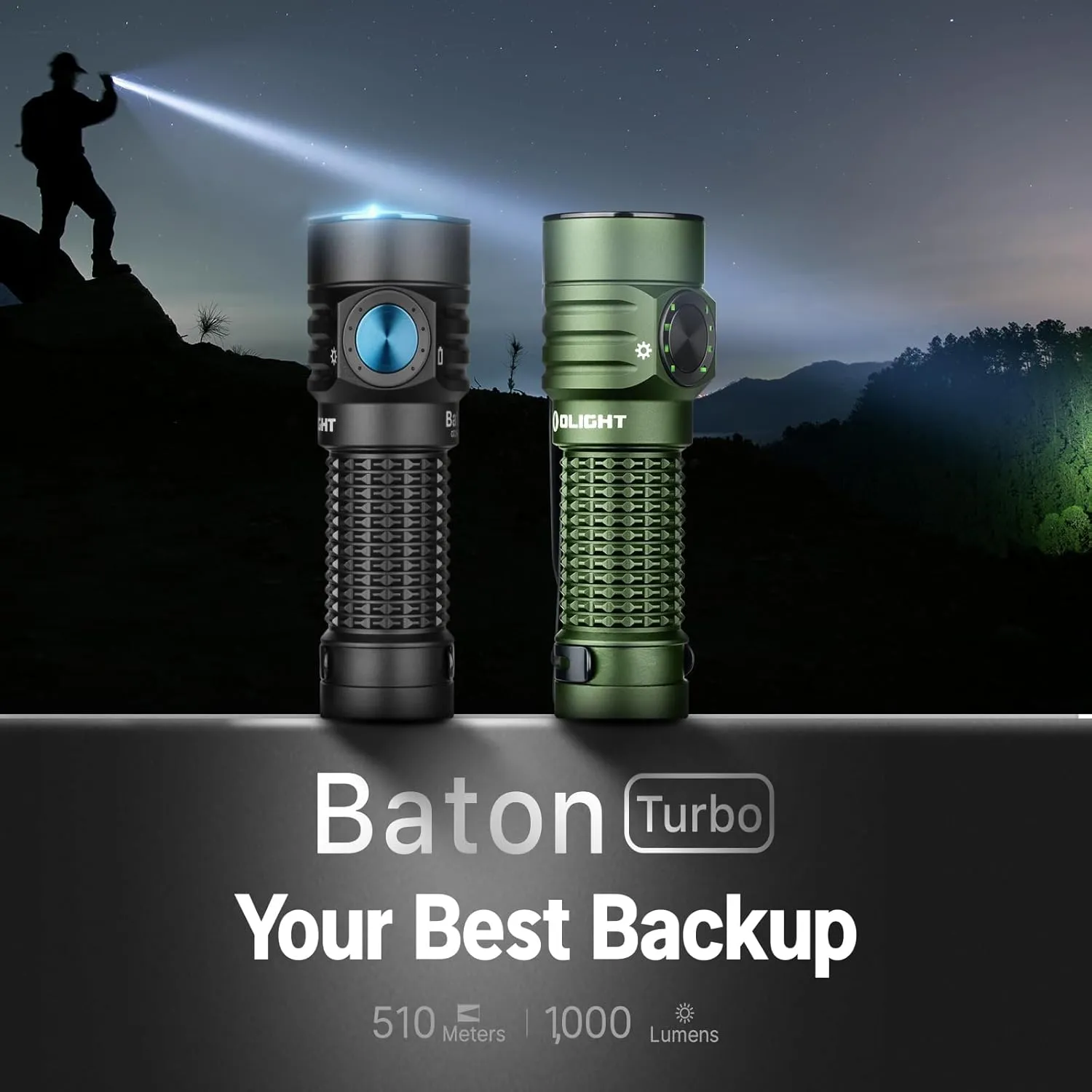 OLIGHT Baton Turbo EDC Rechargeable Handheld Flashlight, 1000 Lumens Compact LED and 510 Meters Long Throw Powerful Light, with Two-Way Clip and Landyard for Camping, Home Use (OD Green)