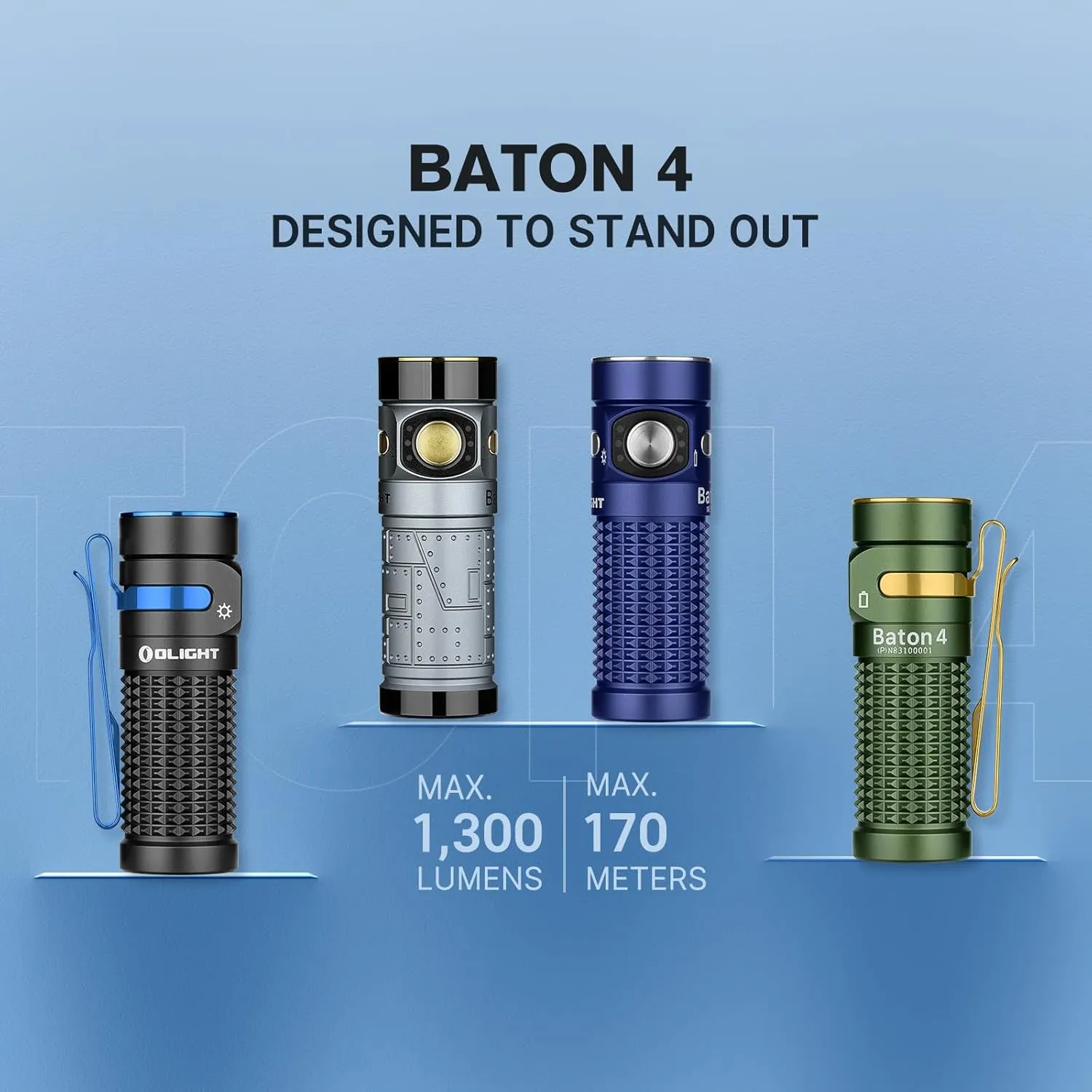 OLIGHT Baton4 Rechargeable EDC Flashlight, LED Pocket Light 1300 Lumens with Magnetic Charging Cable, Powerful Bright IPX8 Waterproof for Home, Camping and Emergencies (OD Green)