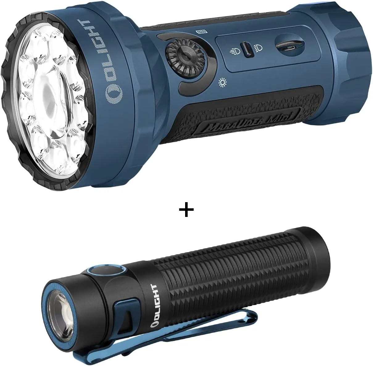 OLIGHT Marauder Mini 7,000 Lumens Bright Flashlight with 600 Meters Beam Distance, Powerful RGB Bundle Baton3 Pro 1500 LMS EDC Rechargeable Lights