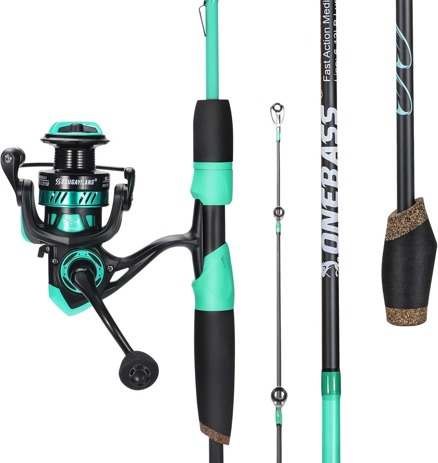 One Bass Fishing Rod and Reel Combo, 2-Piece Spinning & Baitcasting Combo,Medium IM6 Graphite Blank Rods, Stainless Steel Guides