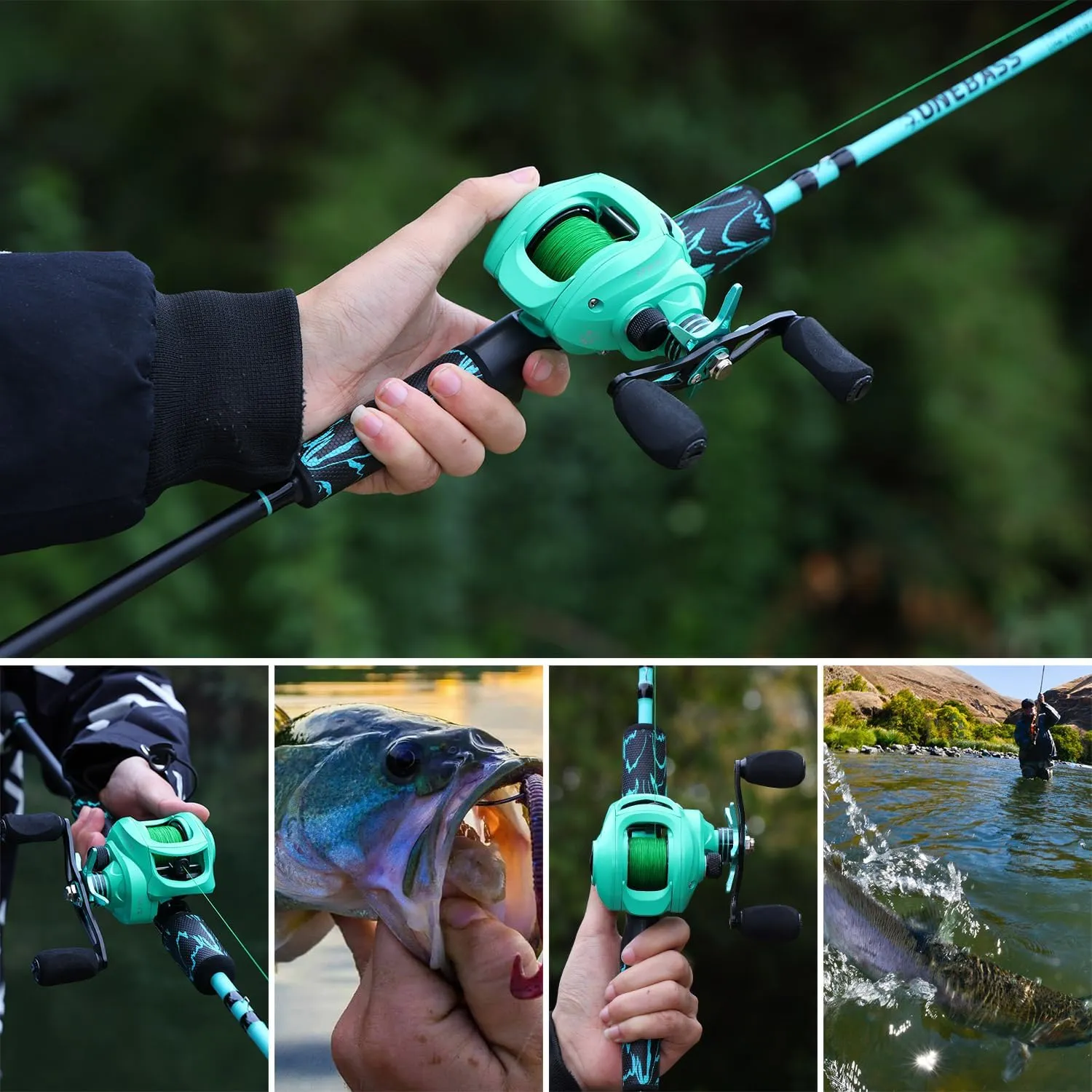 One Bass Fishing Rod and Reel Combo, IM6 Graphite 2Pc Blank Baitcasting Combo with SuperPolymer Handle