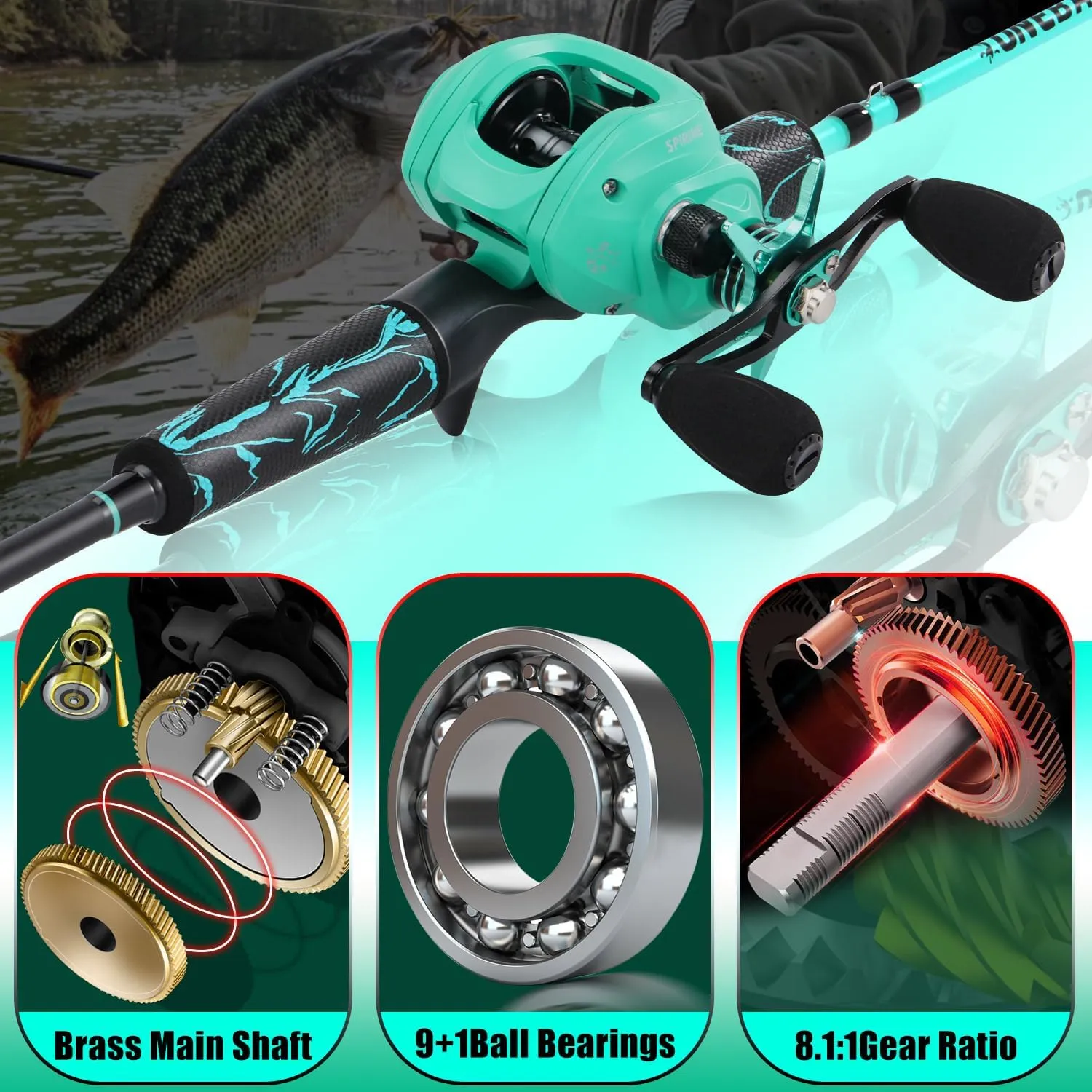 One Bass Fishing Rod and Reel Combo, IM6 Graphite 2Pc Blank Baitcasting Combo with SuperPolymer Handle