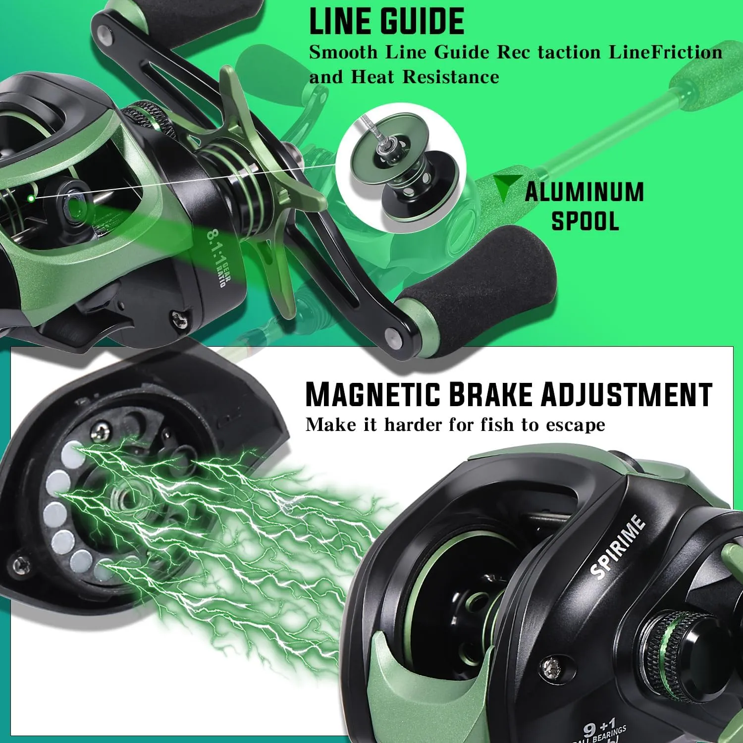 One Bass Fishing Rods Combos, 30-Ton Carbon Fiber Blanks Casting Rods,8.1:1 Gear Ratio Fishing Reel, 2-Piece Baitcasting Combo with Rubber Cork Handle