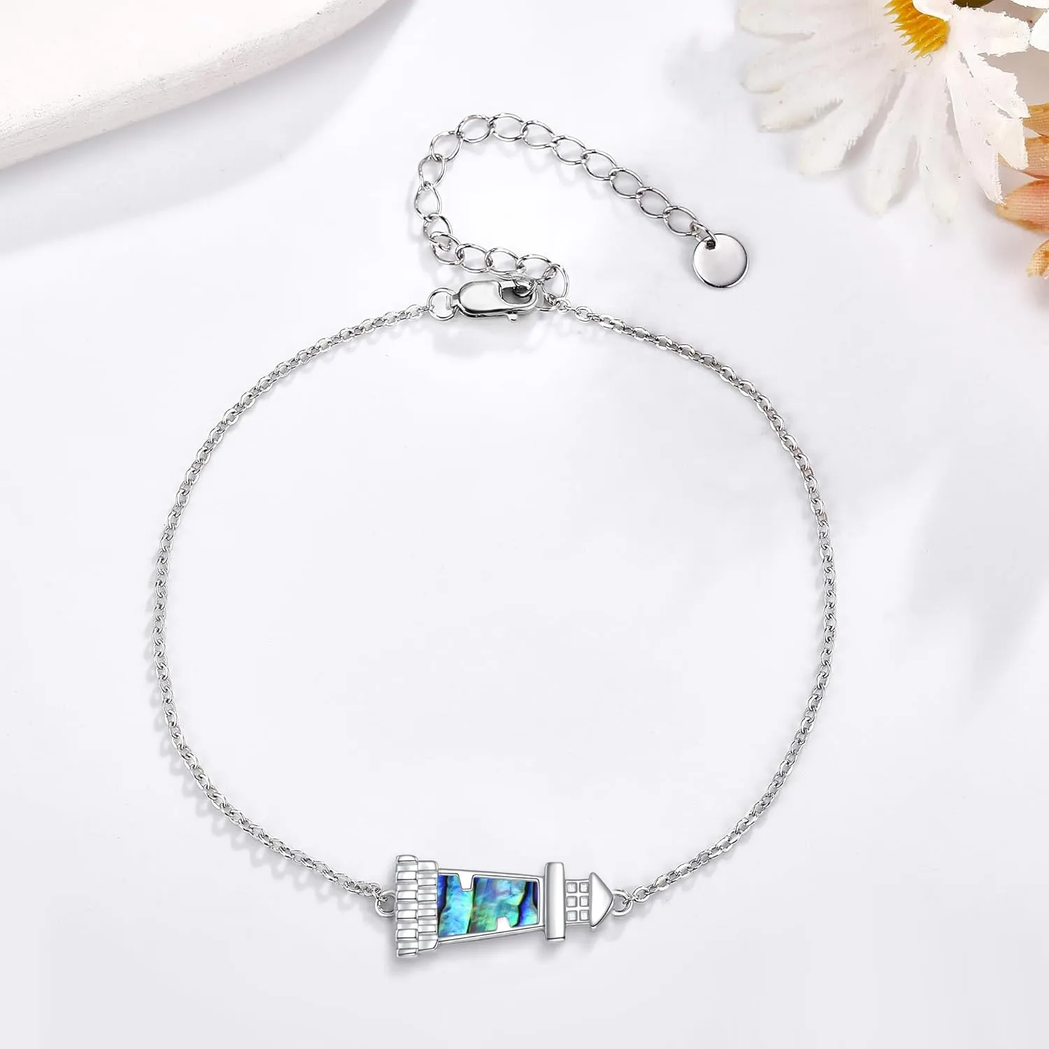 ONEFINITY Lighthouse/Compass Bracelet For Women Sterling Silver Lighthouse/Compass Pendant Bracelet Abalone Shell Birthday Jewelry Gift For Lover