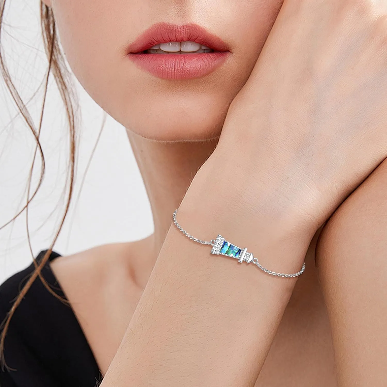 ONEFINITY Lighthouse/Compass Bracelet For Women Sterling Silver Lighthouse/Compass Pendant Bracelet Abalone Shell Birthday Jewelry Gift For Lover