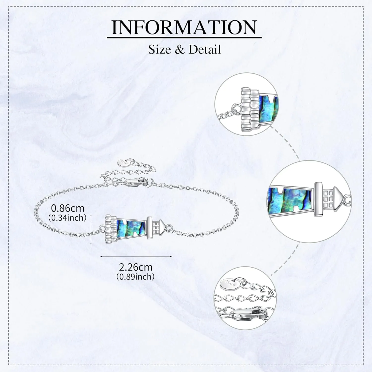 ONEFINITY Lighthouse/Compass Bracelet For Women Sterling Silver Lighthouse/Compass Pendant Bracelet Abalone Shell Birthday Jewelry Gift For Lover