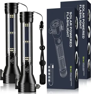 Otdair Solar/Rechargeable LED Flashlight, Multi Function Ultra Bright Flashlight, Emergency Strobe Light, USB-C Rechargeable, Survival Gear and Supplies, 5 Modes for Outdoor, Camping, Hiking, 2 Pack