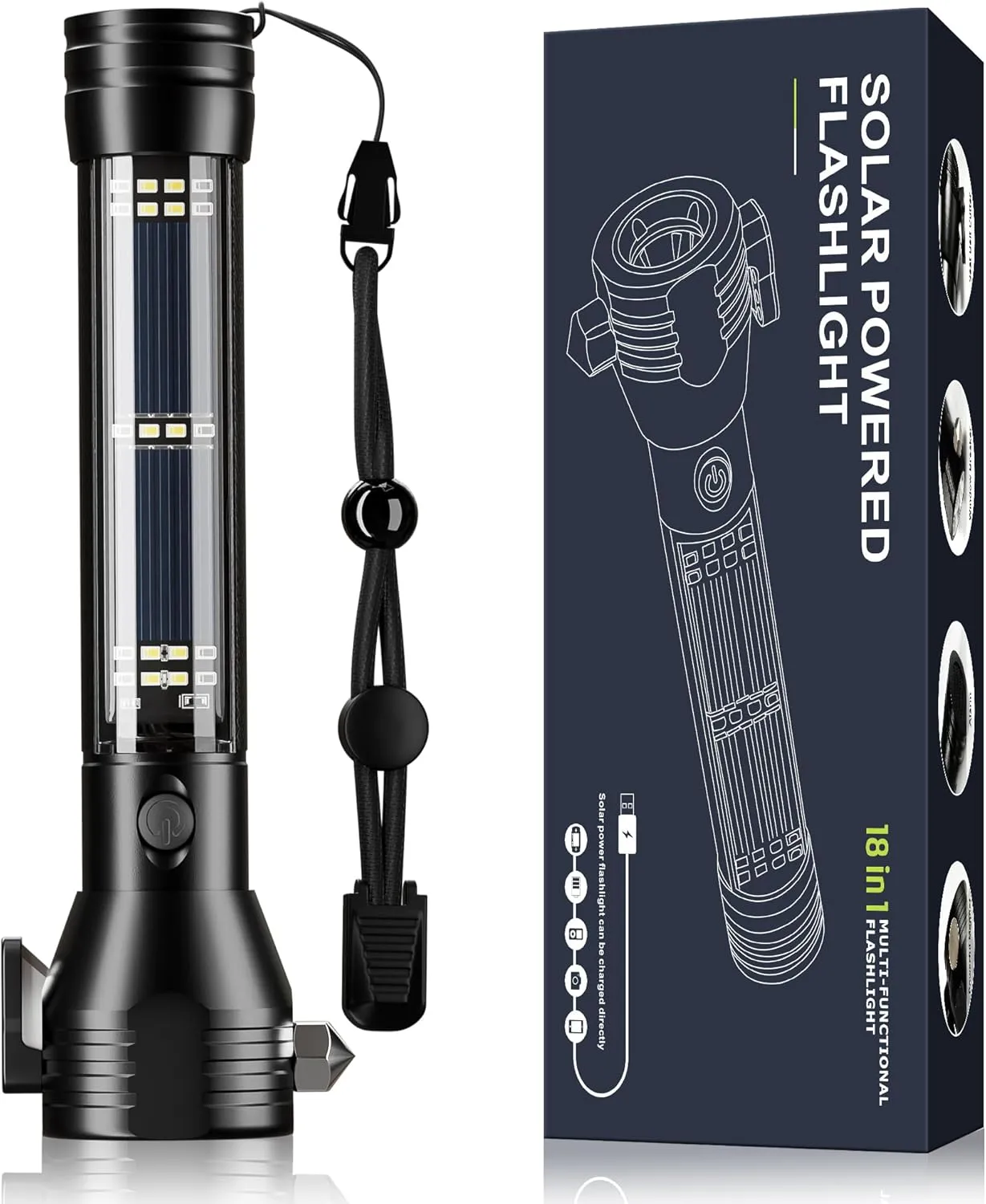 Otdair Solar/Rechargeable LED Flashlight, Multi Function Ultra Bright Flashlight, Emergency Strobe Light, USB-C Rechargeable, Survival Gear and Supplies, 5 Modes for Outdoor, Camping, Hiking