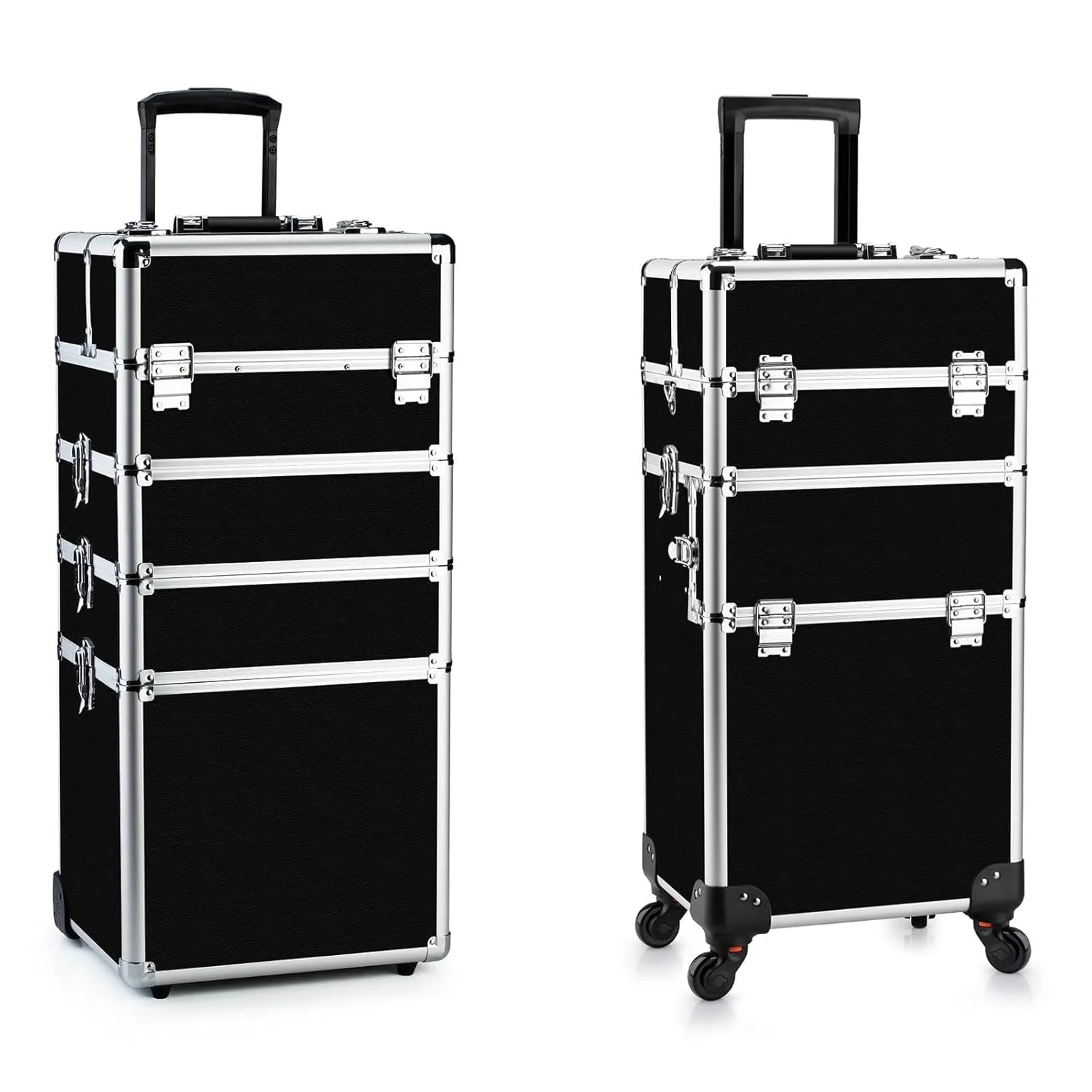OUDMAY Makeup Train Case - Professional Cosmetics Rolling Organizer Aluminum Frame and Folding Trays