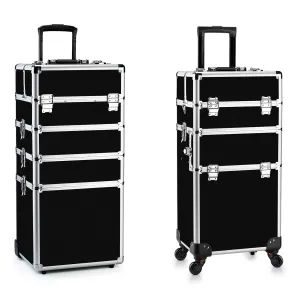 OUDMAY Makeup Train Case - Professional Cosmetics Rolling Organizer Aluminum Frame and Folding Trays