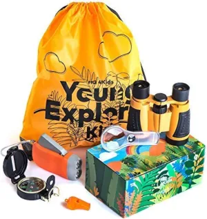 Outdoor Adventure Kit for Kids: Binoculars, Compass, Magnifying Glass & Flashlight. 3-12 Year Old Boys & Girls