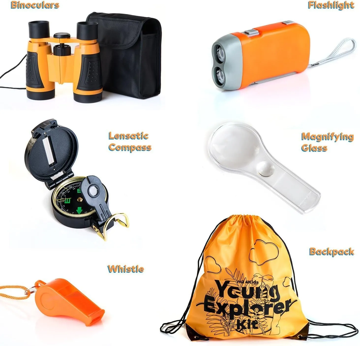 Outdoor Adventure Kit for Kids: Binoculars, Compass, Magnifying Glass & Flashlight. 3-12 Year Old Boys & Girls