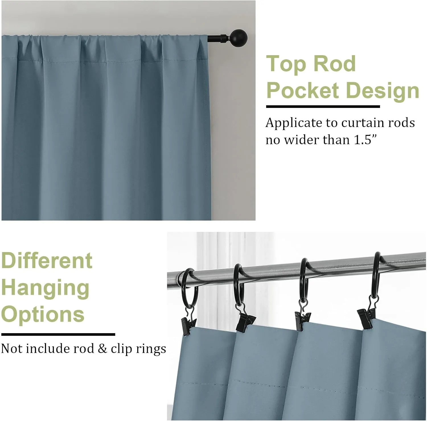 OWENIE Sally Stone Blue Blackout Curtains 84 Inches Long 2 Panels Set for Bedroom Living Room, Solid Thermal Insulated Privacy Room Darkening Window Treatment Drapes, 2 Pcs Each W40 x L84, Stone Blue