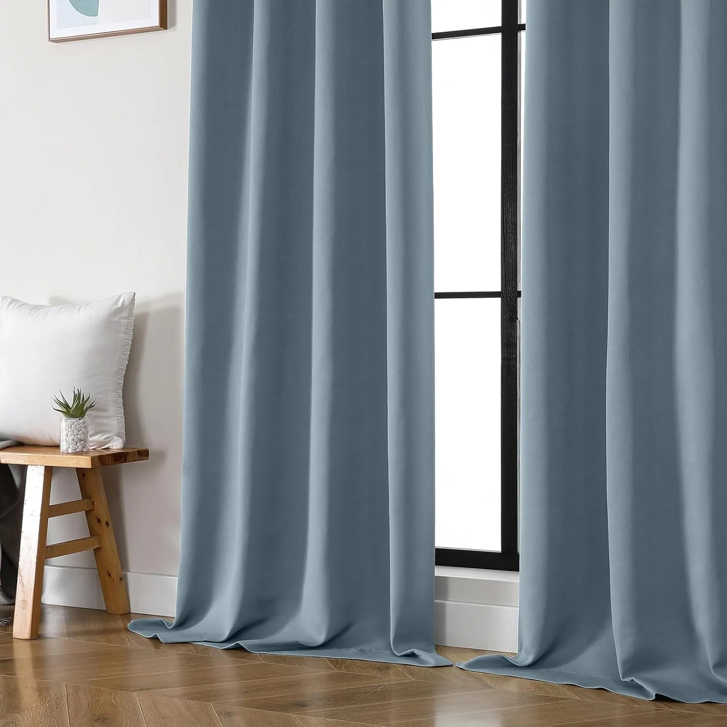 OWENIE Sally Stone Blue Blackout Curtains 84 Inches Long 2 Panels Set for Bedroom Living Room, Solid Thermal Insulated Privacy Room Darkening Window Treatment Drapes, 2 Pcs Each W40 x L84, Stone Blue