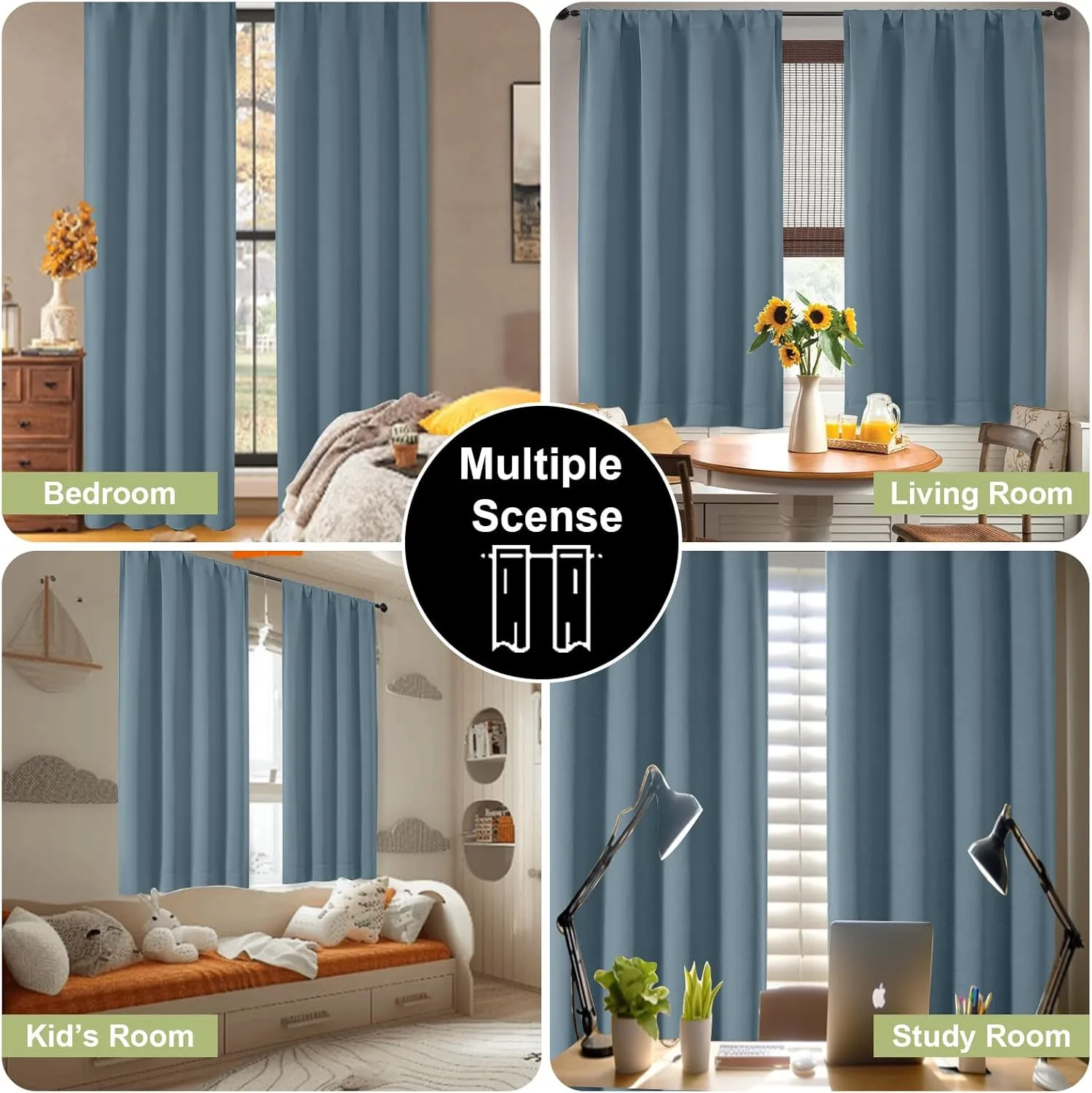 OWENIE Sally Stone Blue Blackout Curtains 84 Inches Long 2 Panels Set for Bedroom Living Room, Solid Thermal Insulated Privacy Room Darkening Window Treatment Drapes, 2 Pcs Each W40 x L84, Stone Blue