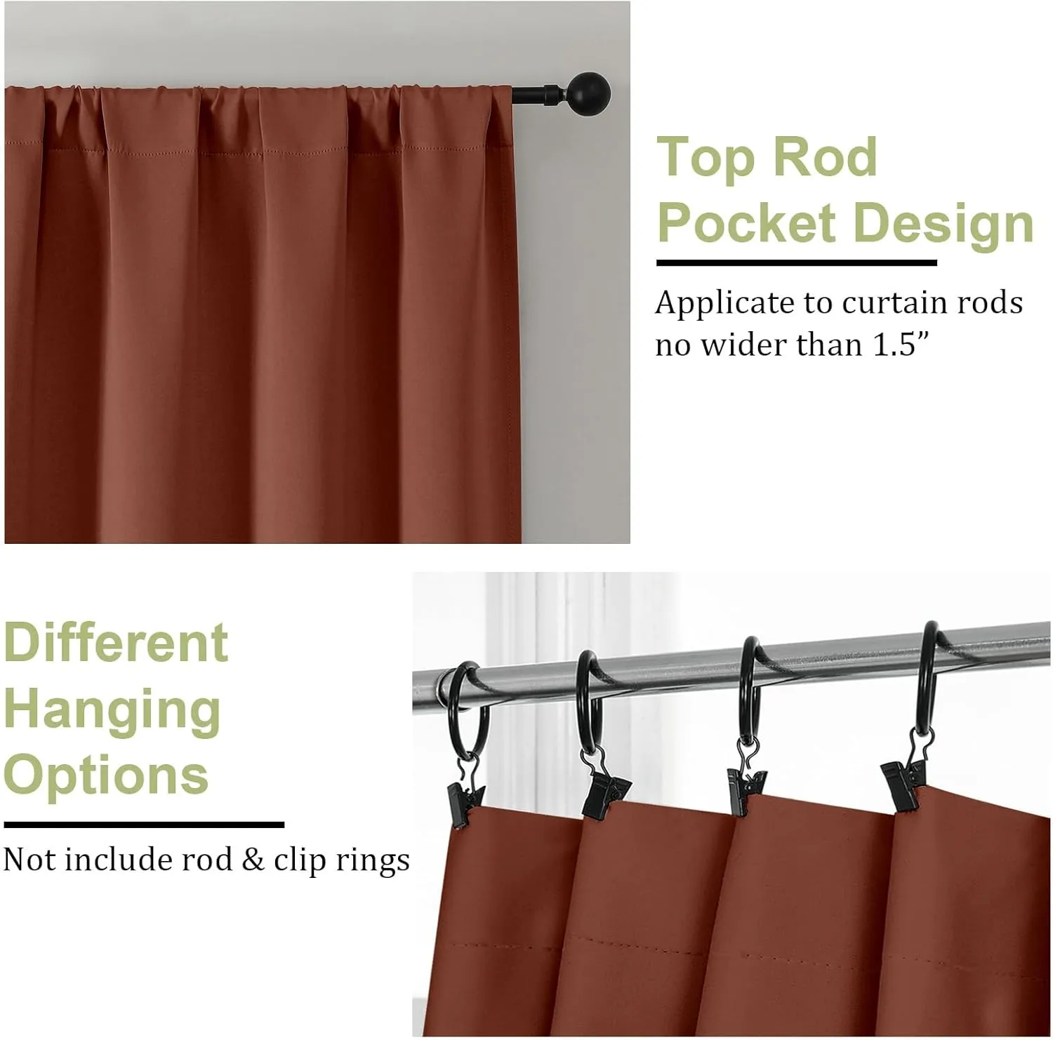 OWENIE Sally Terracotta Blackout Curtains 84 Inches Long 2 Panels Set for Bedroom Living Room, Solid Thermal Insulated Privacy Room Darkening Window Treatment Drapes, 2 Pcs Each W40 x L84, Terracotta