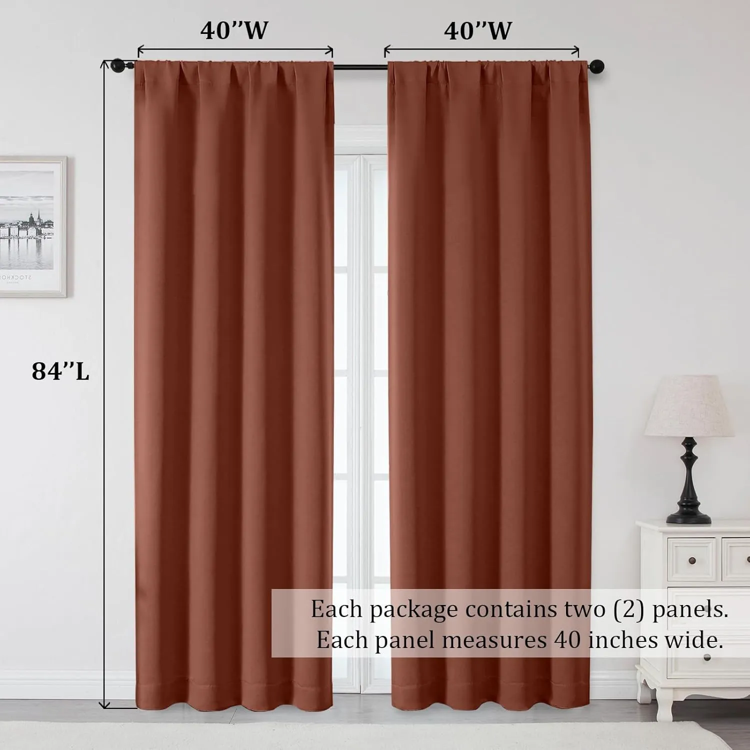 OWENIE Sally Terracotta Blackout Curtains 84 Inches Long 2 Panels Set for Bedroom Living Room, Solid Thermal Insulated Privacy Room Darkening Window Treatment Drapes, 2 Pcs Each W40 x L84, Terracotta