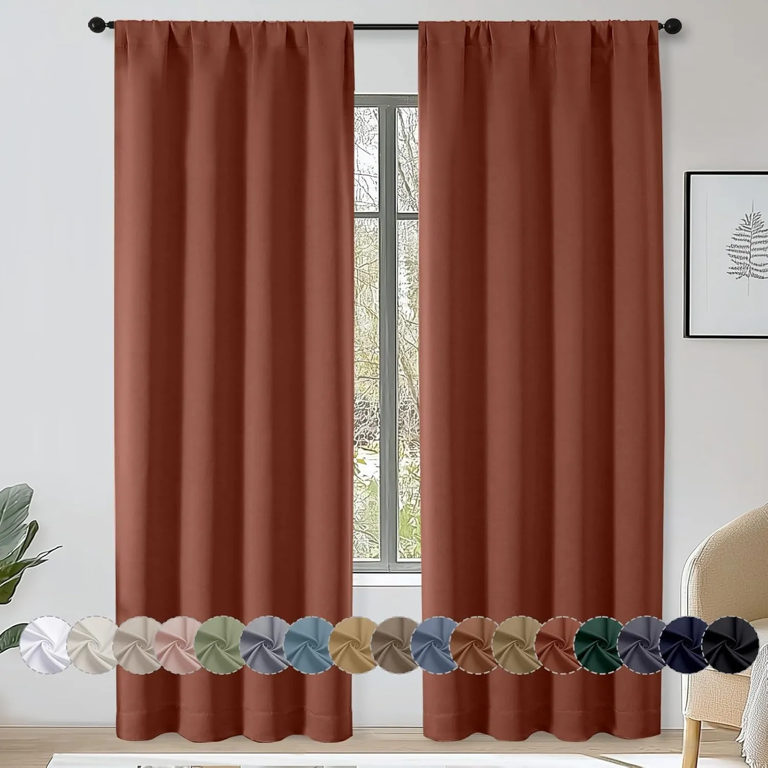 OWENIE Sally Terracotta Blackout Curtains 84 Inches Long 2 Panels Set for Bedroom Living Room, Solid Thermal Insulated Privacy Room Darkening Window Treatment Drapes, 2 Pcs Each W40 x L84, Terracotta