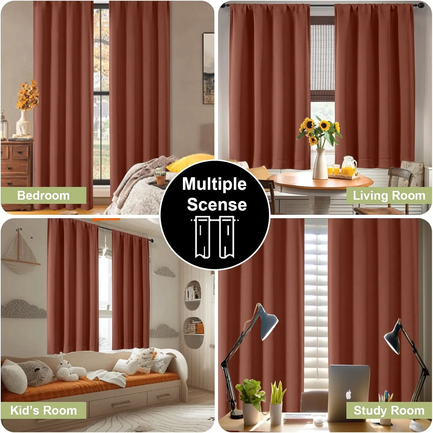 OWENIE Sally Terracotta Blackout Curtains 84 Inches Long 2 Panels Set for Bedroom Living Room, Solid Thermal Insulated Privacy Room Darkening Window Treatment Drapes, 2 Pcs Each W40 x L84, Terracotta