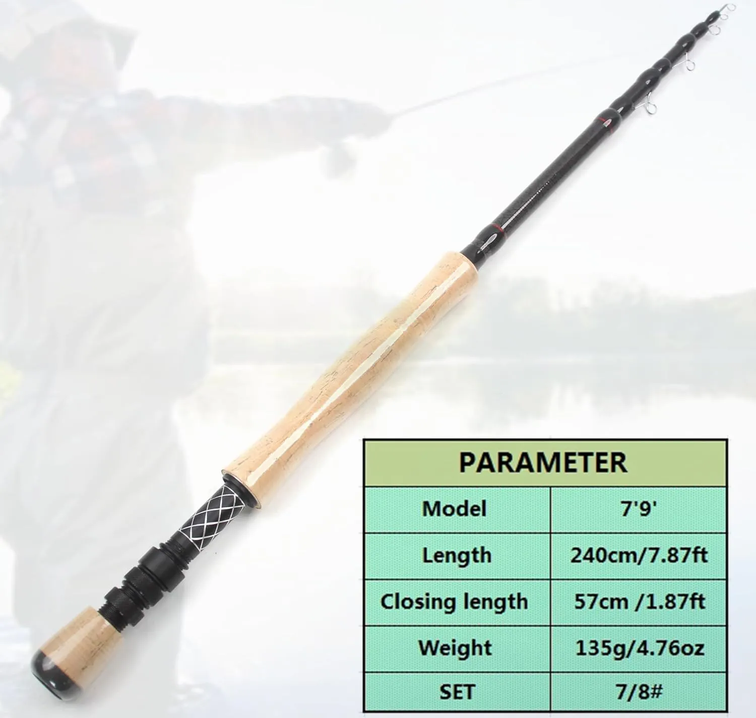 Pack of 1 Telescopic Fly Fishing Rod Portable Carbon Ultralight Fast Action Fly Fishing Rod Cork Handle Tackle