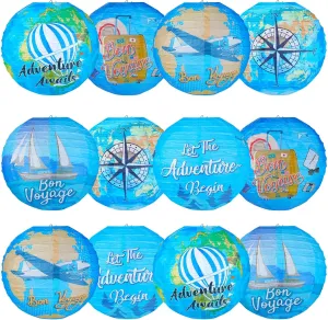 Panelee 12 Pcs Travel Around The World Party Decorations Bon Voyage Paper Hanging Lanterns 8 Inch Adventure Travel Round Paper Lanterns for Office Classroom Party Decorations Supplies Indoor Outdoor