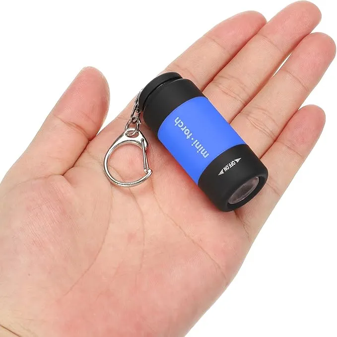 PATIKIL 2.1" Mini Rechargeable LED Keychain Flashlight, EDC Portable Small Torch with USB Charging for Everyday Carry, Light Blue