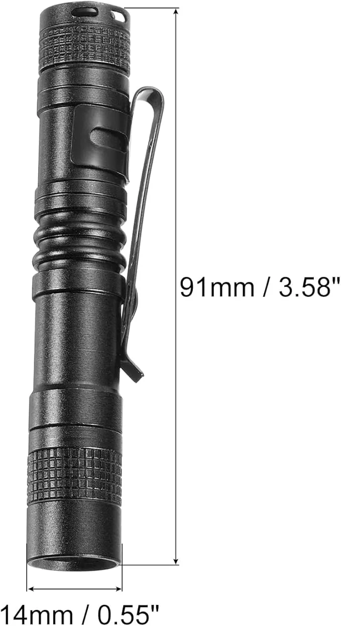 PATIKIL Mini Flashlight with Clip, Super Light Small LED Pen Flashlights Aluminum White Light Torch Battery Powered for Camping Hiking, Black