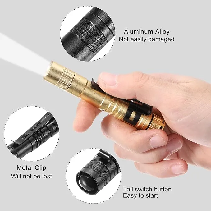 PATIKIL Mini Flashlight with Clip, Super Light Small LED Pen Flashlights Aluminum White Light Torch Battery Powered for Camping Hiking, Black