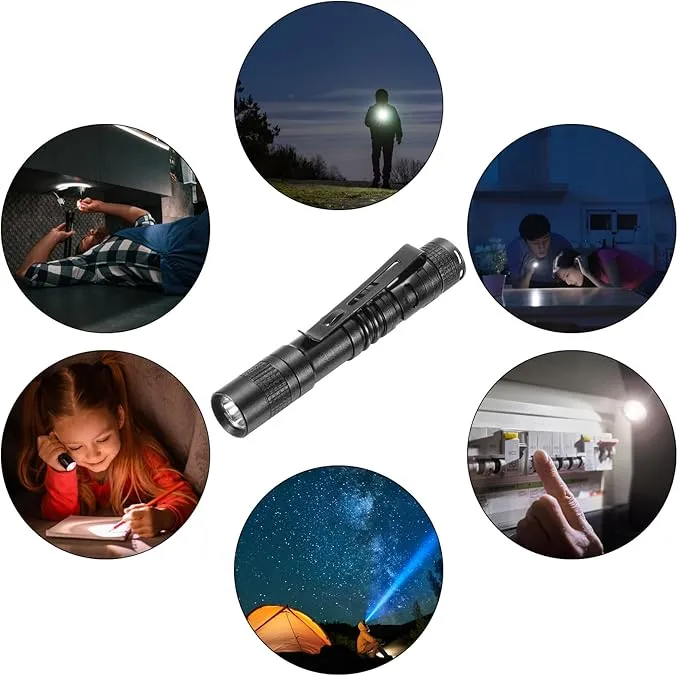 PATIKIL Mini Flashlight with Clip, Super Light Small LED Pen Flashlights Aluminum White Light Torch Battery Powered for Camping Hiking, Black