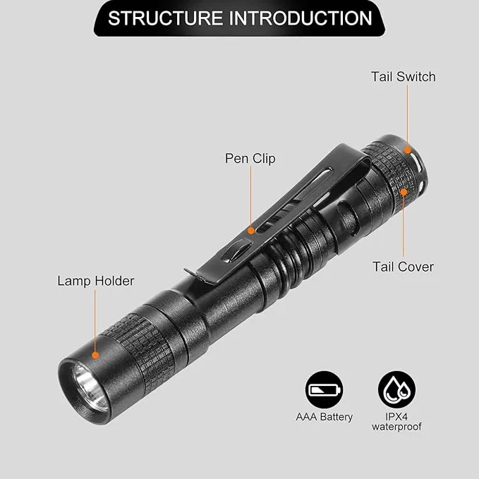 PATIKIL Mini Flashlight with Clip, Super Light Small LED Pen Flashlights Aluminum White Light Torch Battery Powered for Camping Hiking, Black