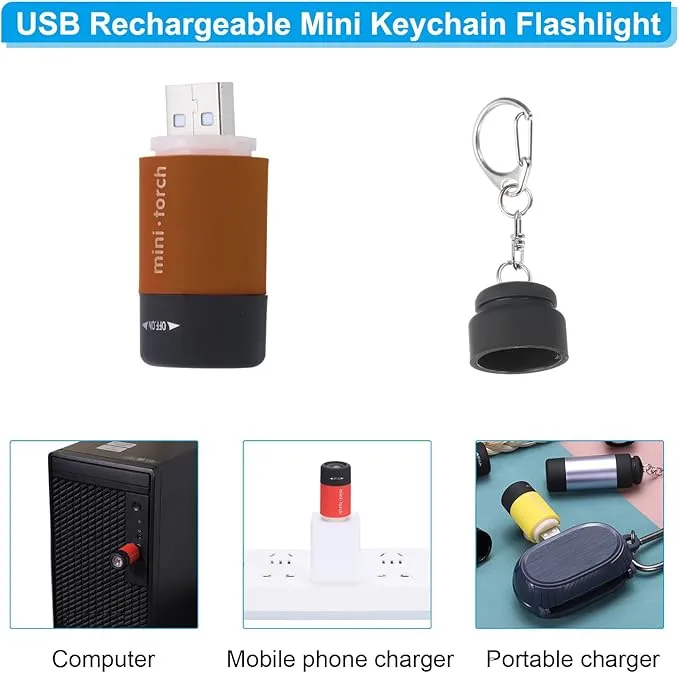 PATIKIL Mini Keychain Flashlight, Pocket LED Flashlight Portable Torch USB Rechargeable for Outdoor Camping Party, Brown