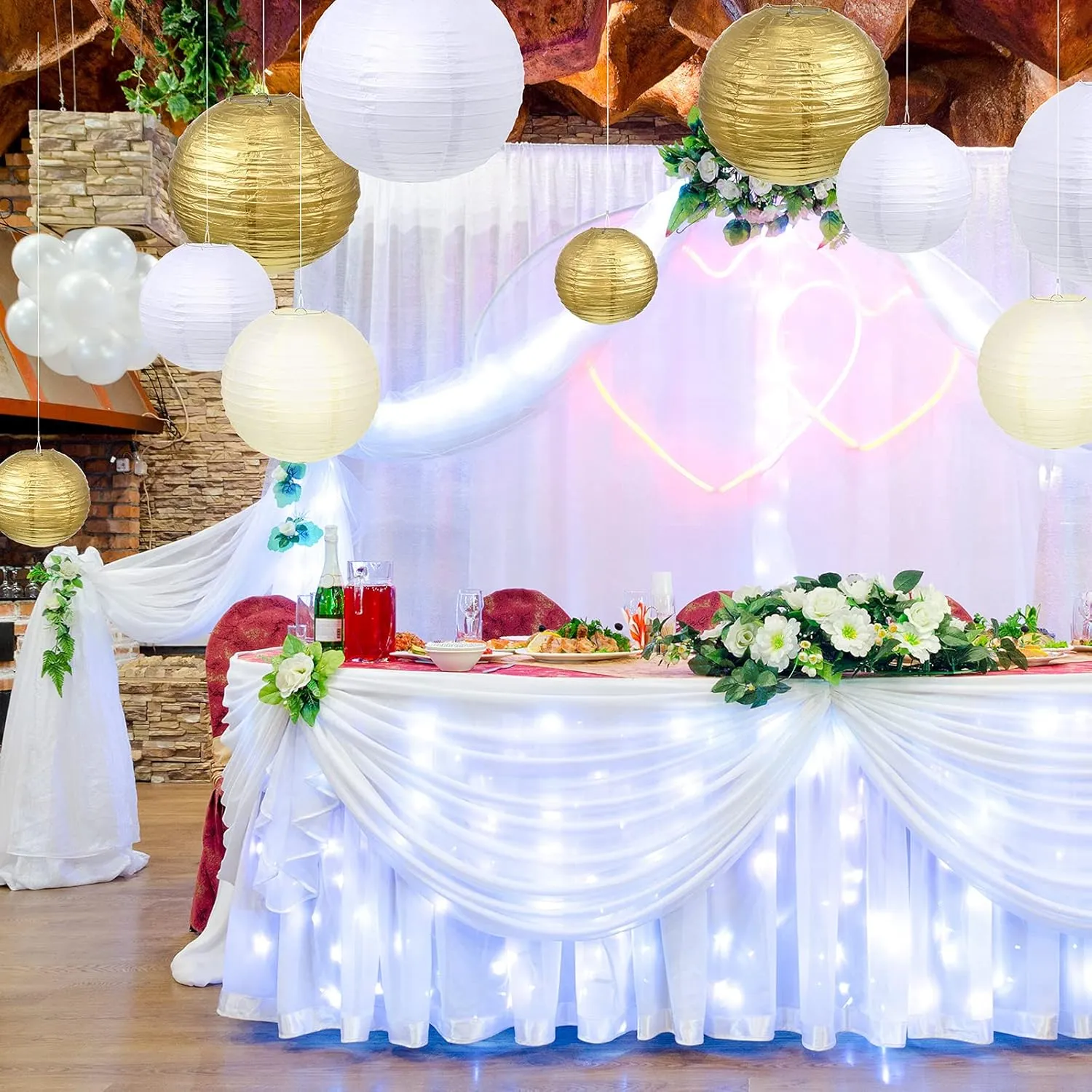 Pelopy 18 Pcs Gold, Beige, White Paper Lanterns 4/6/8/12 Inches Chinese Japanese Round Lamp for Paper Lanterns Indoor Wedding Graduation Birthday Party Decorations