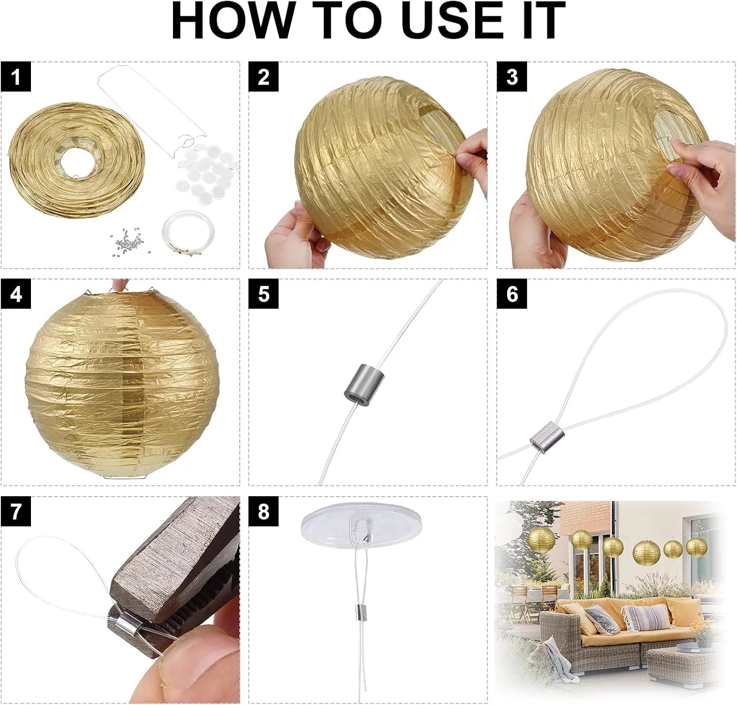 Pelopy 18 Pcs Gold, Beige, White Paper Lanterns 4/6/8/12 Inches Chinese Japanese Round Lamp for Paper Lanterns Indoor Wedding Graduation Birthday Party Decorations