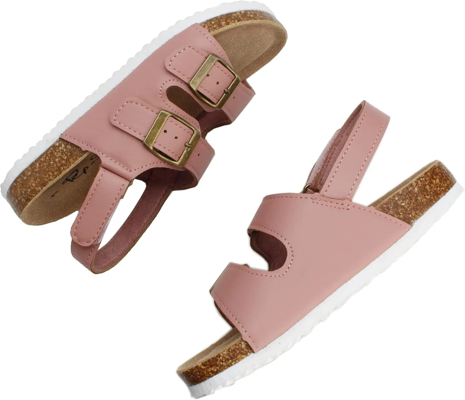 PepStep Double Buckle Cork Footbed sandals for Boys or Girls - Comfortable Real Suede Insole – Arch Support – Light Weight