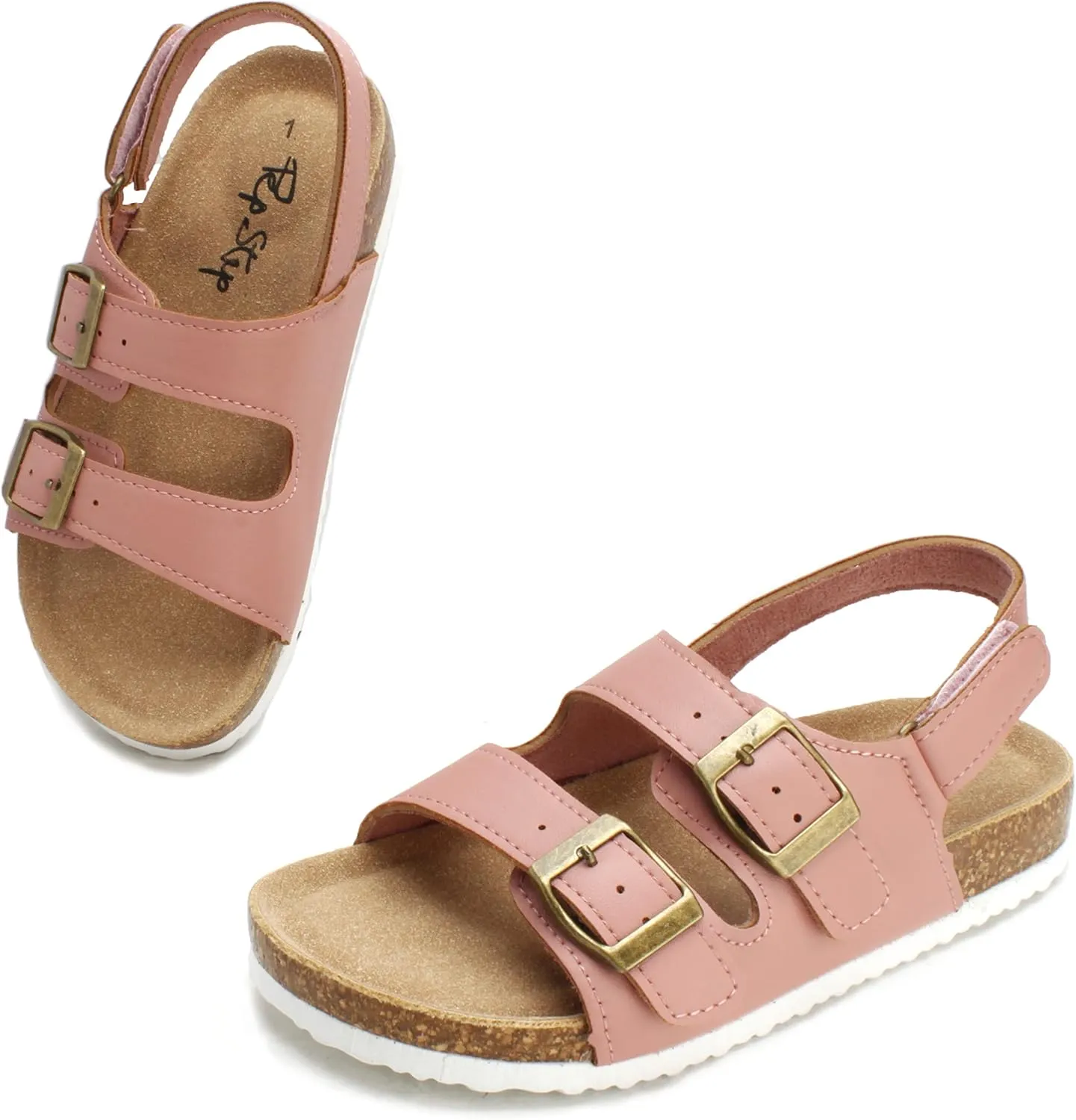 PepStep Double Buckle Cork Footbed sandals for Boys or Girls - Comfortable Real Suede Insole – Arch Support – Light Weight